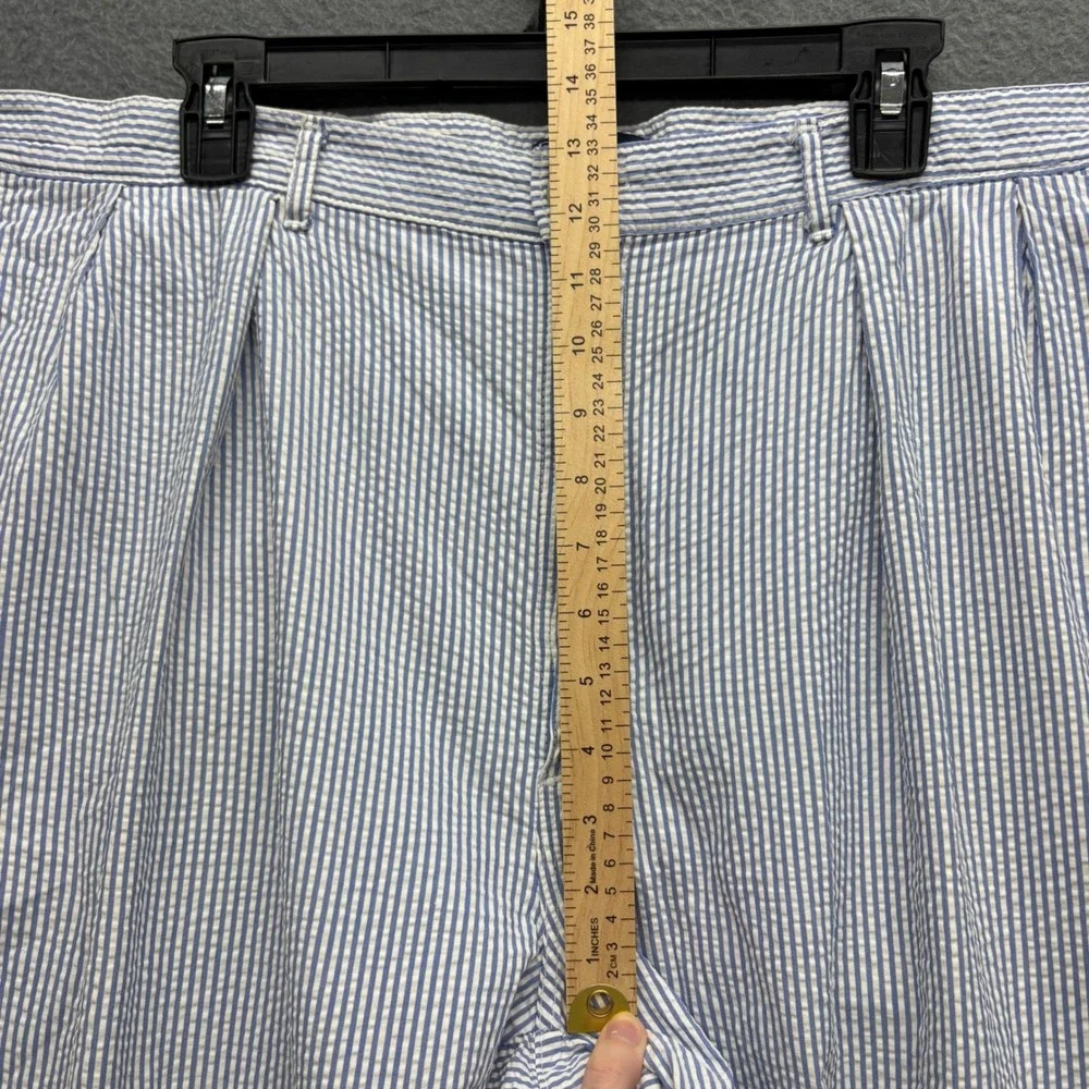 Polo Ralph Lauren Mens Blue White Striped Seersucker Pleated Pants 38x30 USA